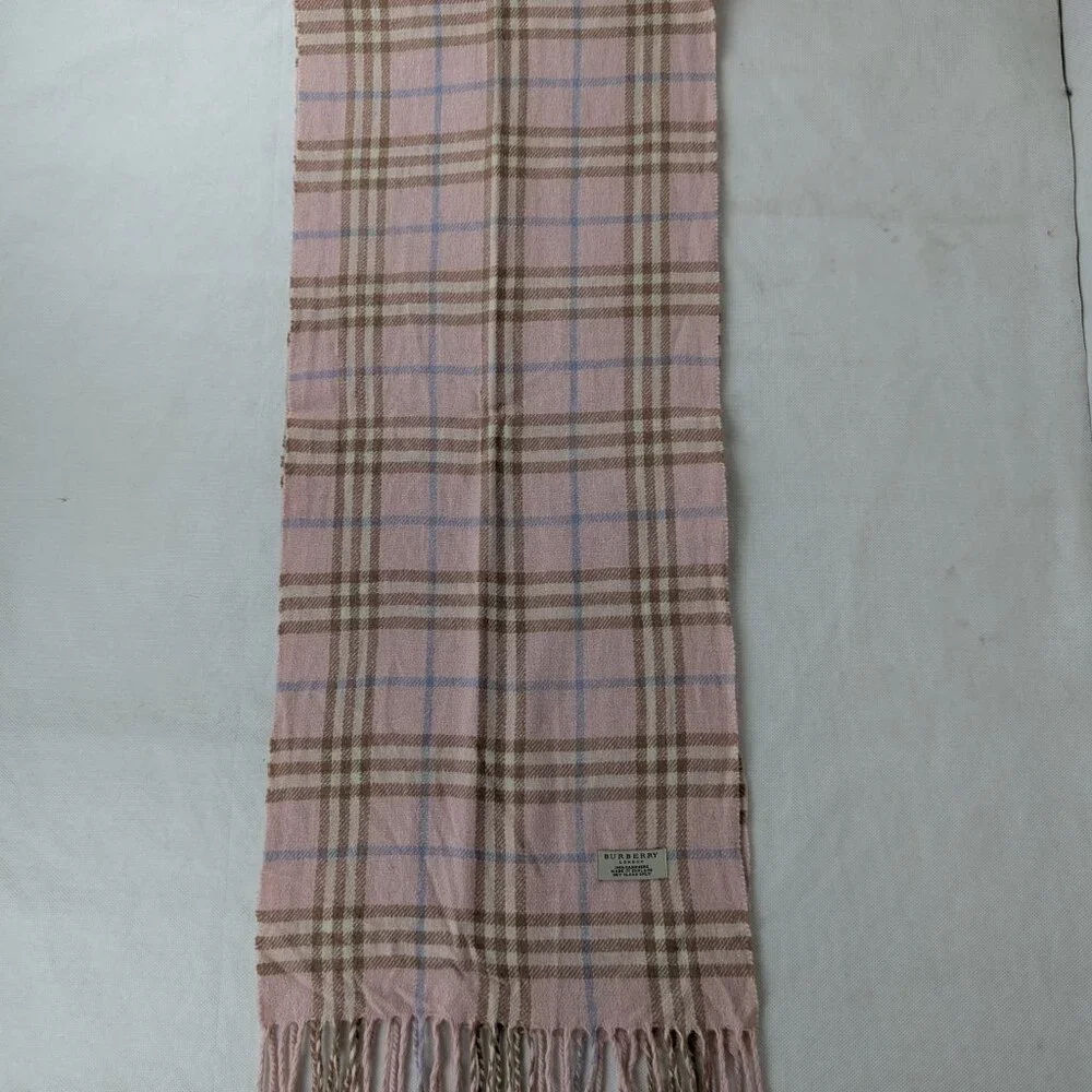 Burberry Cashmere Nova Check Plaid Scarf Pink Unisex | Designer Winter Wear - Picture 5 of 8